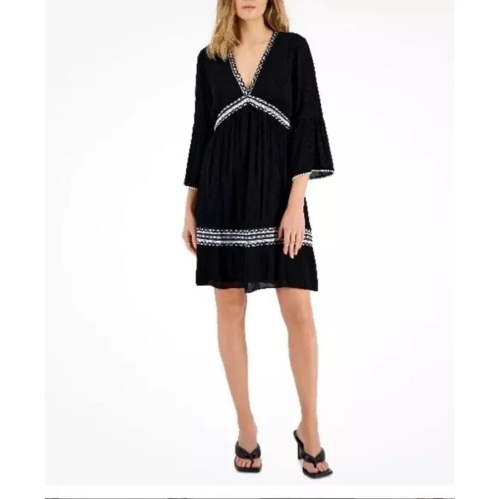 INC NEW size S black dress with black/ white trim 3/4 sleeves